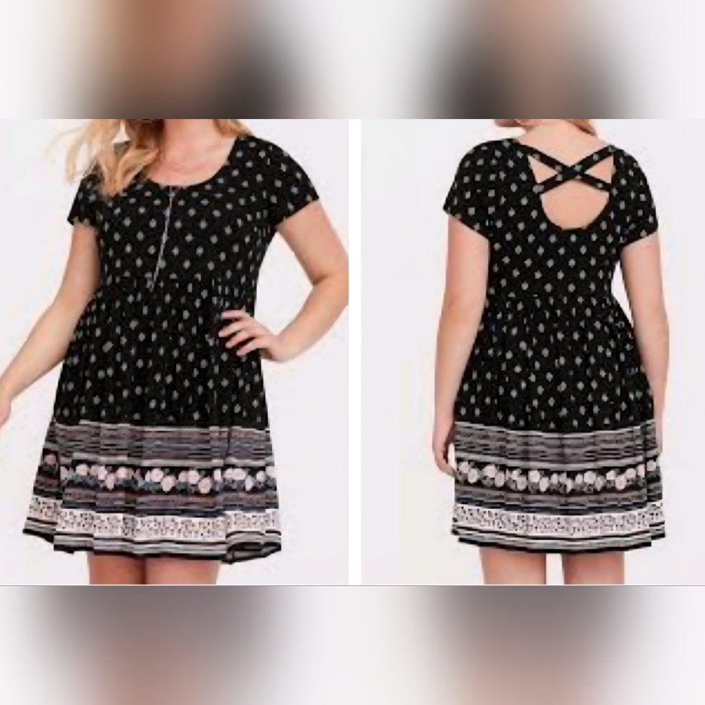 Torrid Black Border Print Challis Mini dress Size 2
